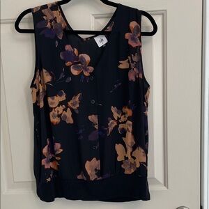 CAbi Black and Purple Floral Blouse